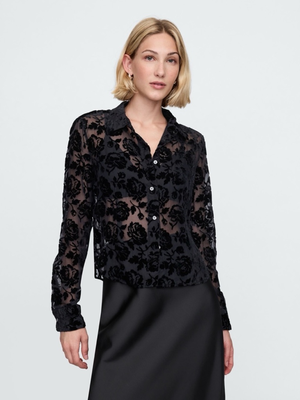 GAP Sheer Floral Burnout Velvet Button-Up Top NWT